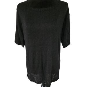 Vintage Sag Harbor Black Knit Sweater Top Lightweight Short Sleeve Size L